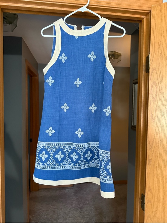 SHEIN Dresses & Skirts - Blue Embroidered Sleeveless Shift Dress with Ivory Trim
